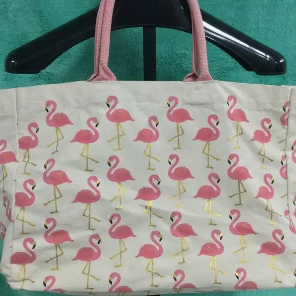 Twos Company Flamingo Cotton Canvas Tote Bag - Picture 2 of 3